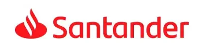 Logoen til Santander med en stilisert rød flamme over ordet "Santander" med røde store bokstaver, som symboliserer kundereferanser.